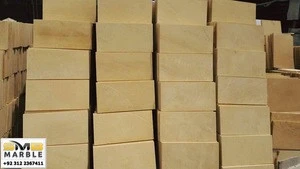 Pakistani Yellow sandstone cladding honed stone and bush hammer stone for wall-cladding
