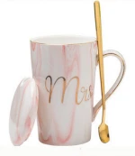 Personalized marble flamingo tall ceramic mug with lid