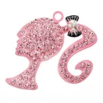 Pink Rhinestone Horsetail girl charms Silver Jewelry Pendant Charm Gift For Girls
