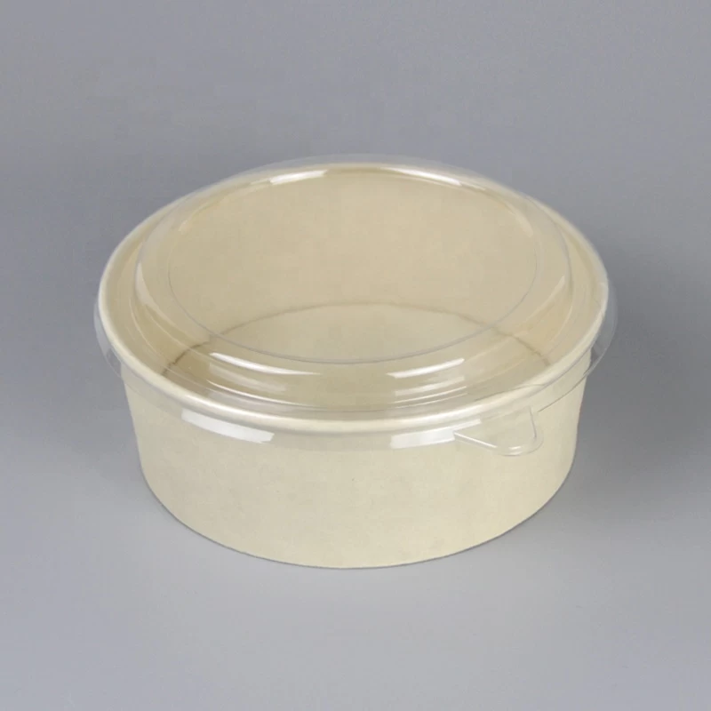 PLA Coated Bamboo Pulp Paper Salad Bowl Biodegradable Custom Printed Paper Salad Bowl With Clear Lid