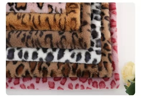 100% Polyester Printed Faux Fur Fabric Leopard Printed Fake Hair Like Rabbit Fur