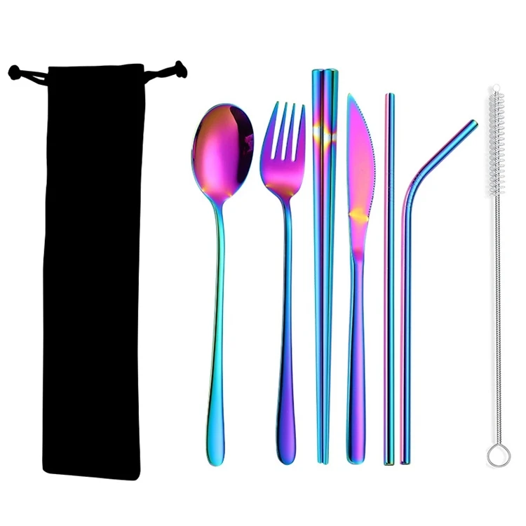 Portable High Quality Outdoor Stainless Steel 304 Pouch Western Tableware Travel Gold Cutlery Set