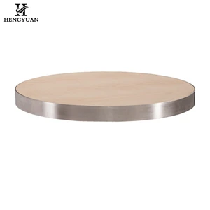 Practical pale color metal edging design restaurant dining dinner wood round coffee table top