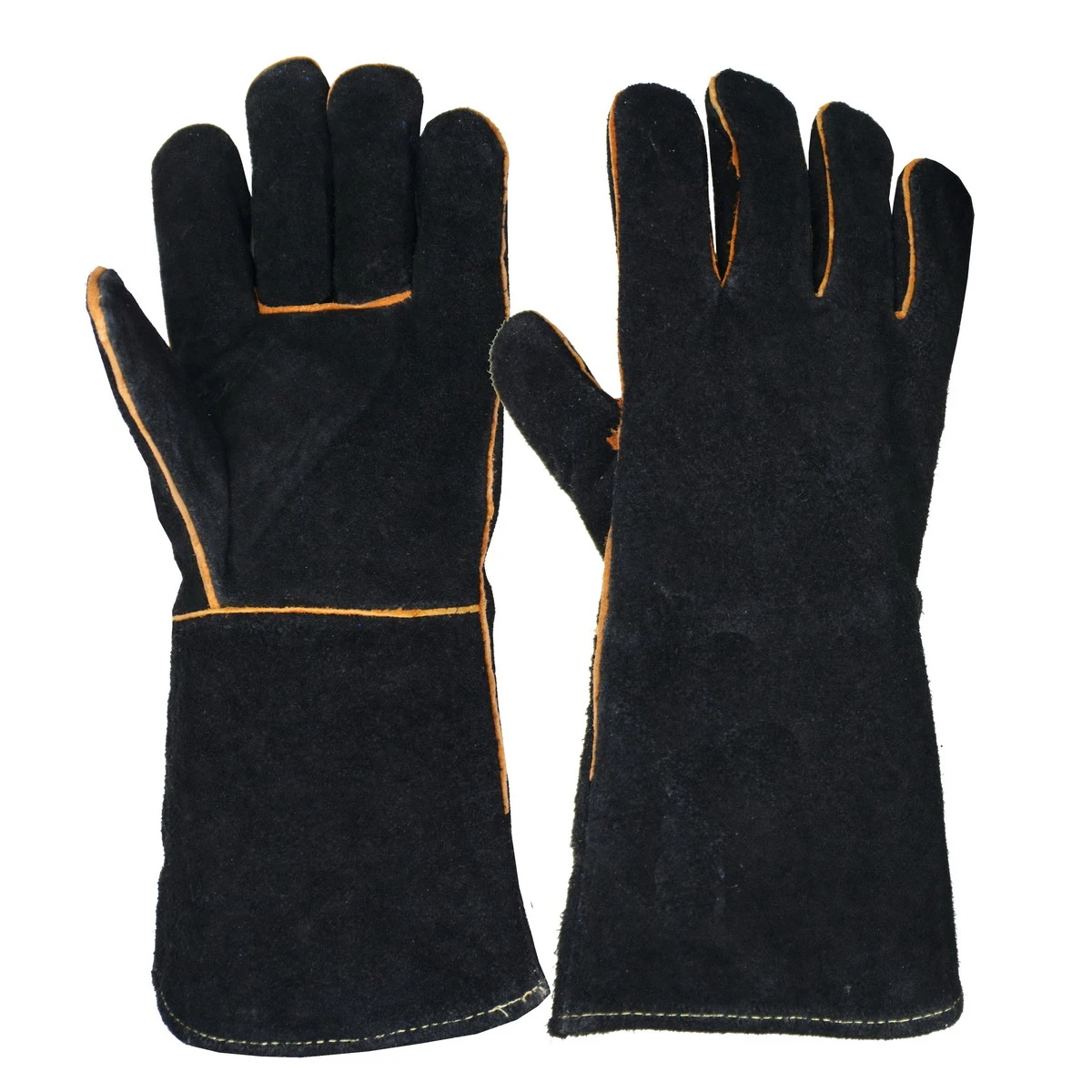 PRISAFETY 14&quot; Black Full Fleece Lining EN388 EN407 Split Cowhide Hand Welder Tig Leather Welding Gloves