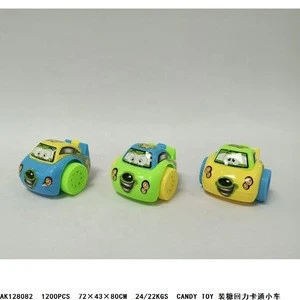 Promotional mini plastic candy toy pull back car cartoon car for loading sugar