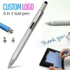 promotional tool pen with custom logo gift aluminium 6 in 1Screwdrivers Ruler metal pen ballpoint Stylus Leveler  tool pen