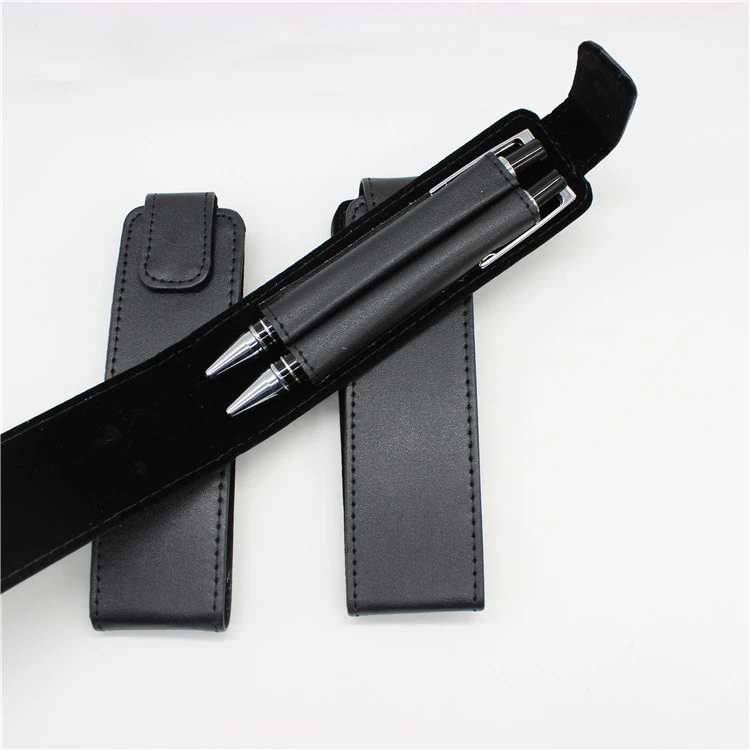 pu leather pen gift box metal cutting laser pen pen and pencil set