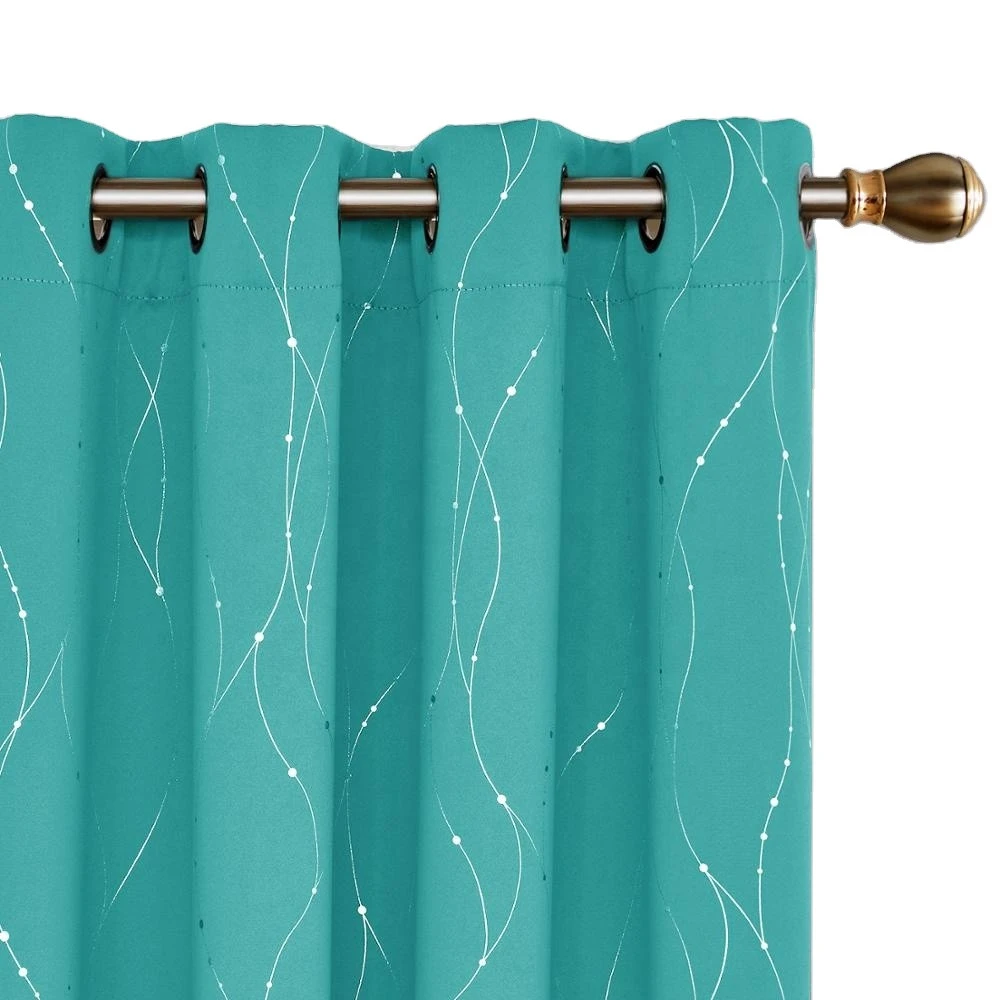 Ready made Blue Color Thermal Insulated Blackout window Curtains Energy Saving Drapes Grommets Top Curtains for living room