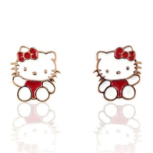 Red ribbon kitty earrings