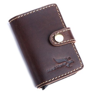 RFID Blocking Genuine Leather Credit Card Case | RFID Credit card Holder with integrated card pop-up Technology