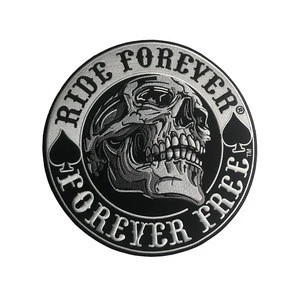 RIDE FREE FOREVER Spade Skull Embroidered Patches For Biker Jacket Vest Iron On Sew On Back Size Patch