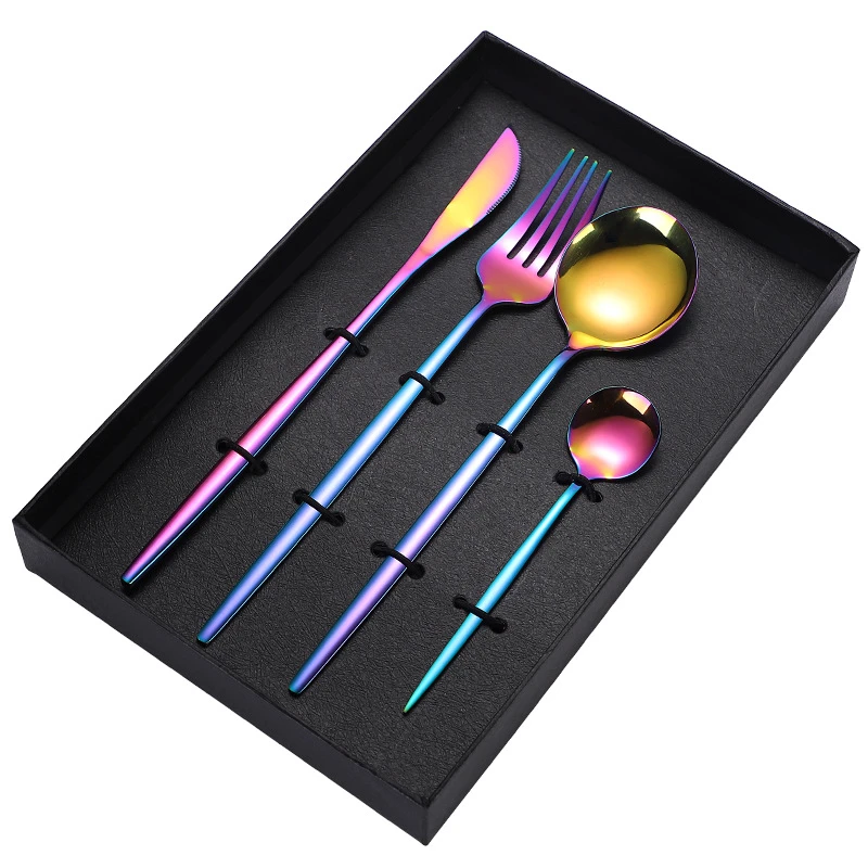 Rose gold 4pcs dinner knife fork spoon stainless steel cutlery sets with gift box