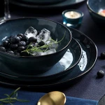 Round Dinner Set Porcelain Blue Flower Glaze Tray Dinnerware Set