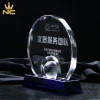 Round Shape Crystal Awards Plaque With Globe Ball Design And Blue Base