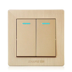 SHARE champagne gold panel push button 2 gang 1 way switch 250V 16A