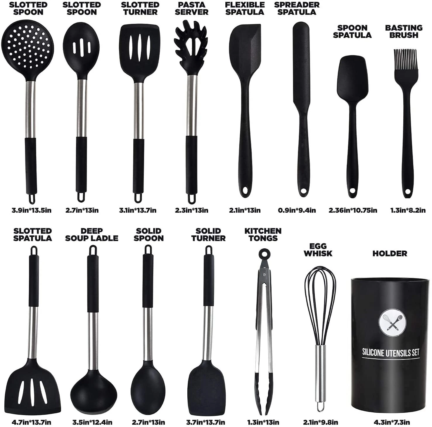Silicone Cookware with Stainless Steel Handle Silicone Cooking Utensil Set