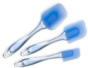 Silicone Heads and Crystal-like Plastic Handles with Different Shapes Mixing Sky blue 3 pieces Silicone Spatula Scraper Set