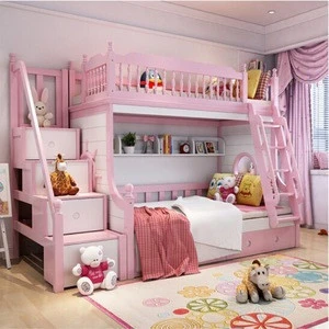 Solid Wood Romantic Pink White Princess, Bunk Bed Furniture Set