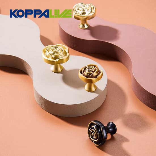Creative Rose Flower Decorative Knobs Funky Antique Brass Cabinet Drawer Knob for Furniture