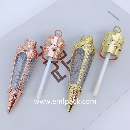 Eml LG2321 Unique Design Lipgloss Empty Tube Metallized Gold Laser Printing Liquid Lipstick Container 4.5ml Keychain Portale Cosmeitcs Packaging Lipgloss Tube