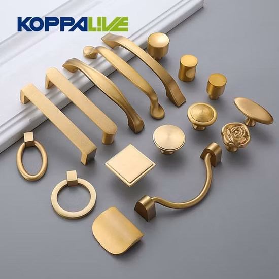Koppalive Furniture Hardware Solid Brass Drawer Pulls and Knobs Gold Copper Kitchen Cabinet Handles for Bedroom &amp; Bathroom