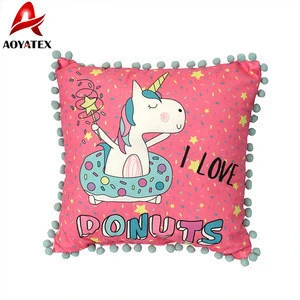 square cushion with pongpong side for home decoration or outdoor chair