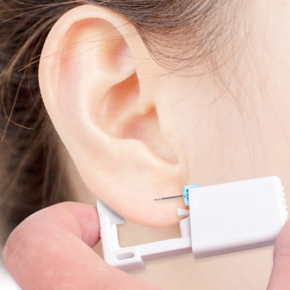 Sterilized Disposable Safety Nose Ear Piercing Device+Sterile Bezel Pearl Crystal Studs Ear Piercer Unit