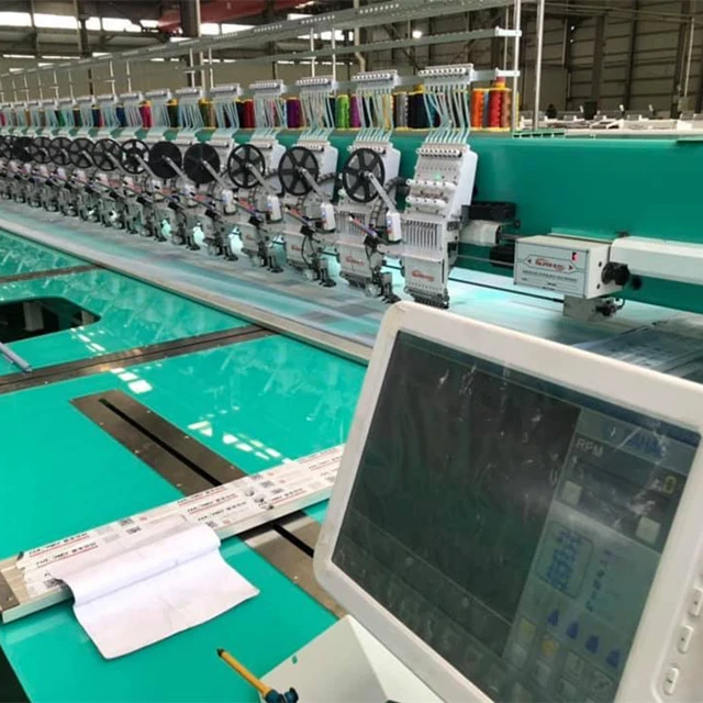 Super High Speed Embroidery Machine 9 colors 24 / 28 heads with sequins device new model 1500 RPM design glass table