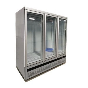 Supermarket vertical 3 transparent glass doors refrigeration equipment deep freezers for frozen food