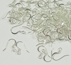 Surgical Steel Earring Earwires Hypoallergenic Shiny Silver Plated Fishhook with Flat Side and Coil
