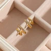 Tarnish Free Earrings Double Layer Zircon Drop Earring Cubic Zirconia 18K Gold Plated Stainless Steel Jewelry