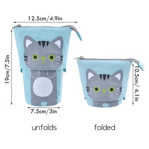 Telescopic Stand Up Pen Bag Canvas Stationery Pouch Cosmetic Bags Pencil Case
