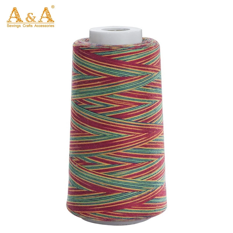 Tex 24 -tex 90 20/2 20/3 40/2 40/3 polyester multicolor rainbow overlock thread domestic sewing thread in China