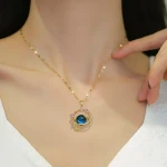 Titanium steel planet pendant with light luxury temperament inlaid with zircon necklace versatile collarbone chain
