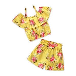 Toddler Baby Kid Girl Floral Outfits Little Girls Strap Vest Tops + Shorts 2Pcs Clothing Set 2-6T Summer Clothes