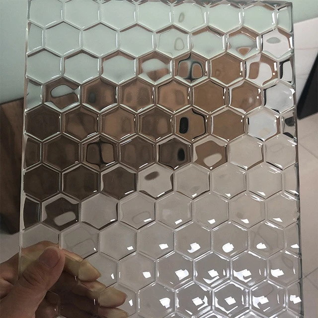 Unique Designed Architectural Clear Textured Hot Melt Kiln Mold Casting Fusing Decorative Tempered Cast Glass Panel