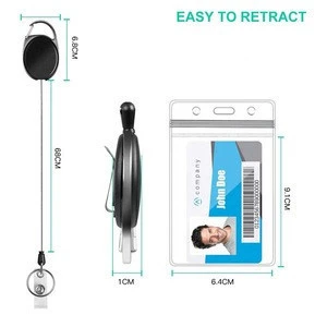 Vertical Style Clear ID Card Holder with Heavy Duty Retractable Badge Holders with Carabiner Reel Clip