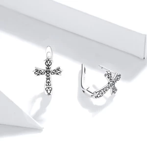 Vine cross S925 sterling silver necklace ring earrings costume jewelry set