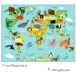 wallpaper world map decoration easy installation eco-friendly EVA animal world map with glue backing for kids