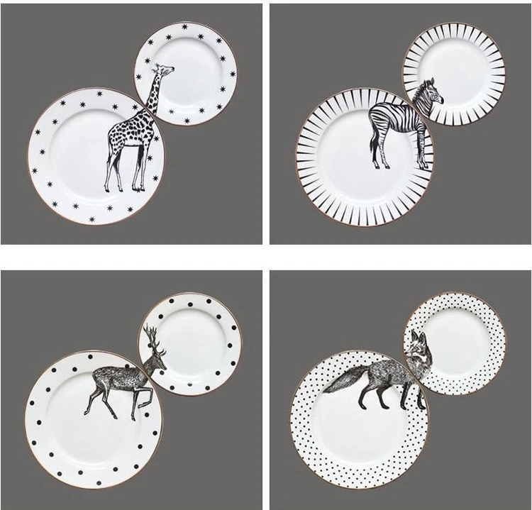 Western Style Ceramics Originality Animal Decal Printing Tableware Plate