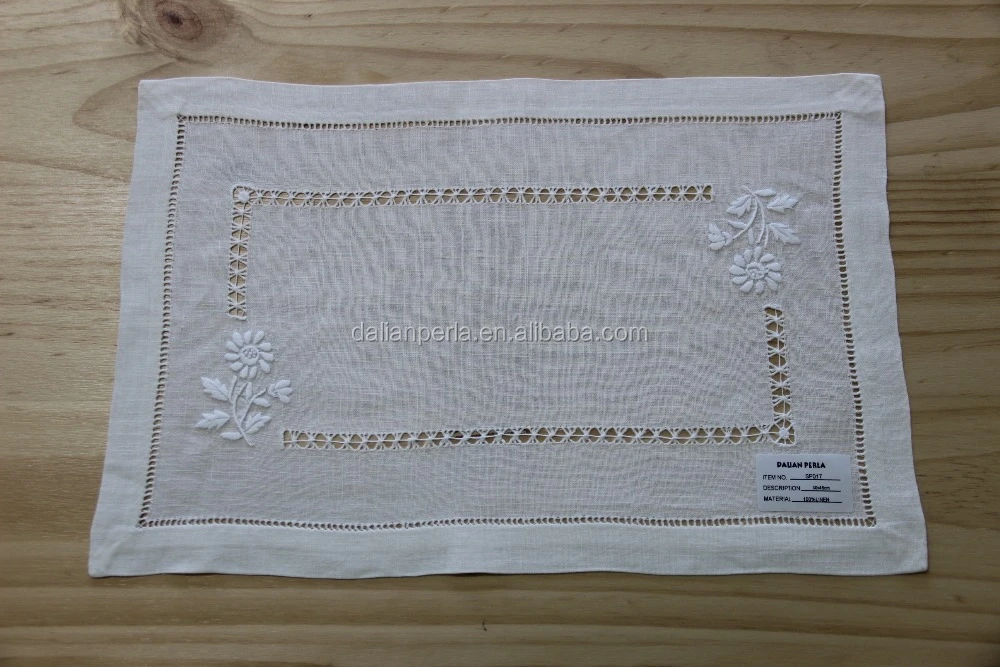 White Hand Embroidery Linen Table Placemat