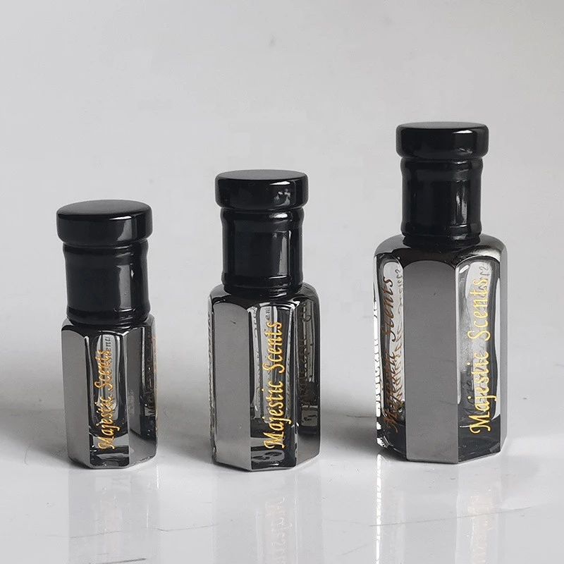 Wholesale 3ml Attar Mini Arabic Crystal Perfume Bottles Black Plating Crystal Glass Perfume Oil Bottle