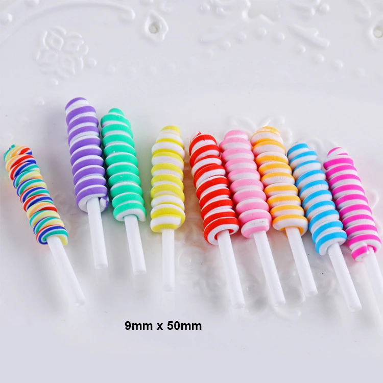 wholesale colored 3d simulation lollipop design polymer clay charm
