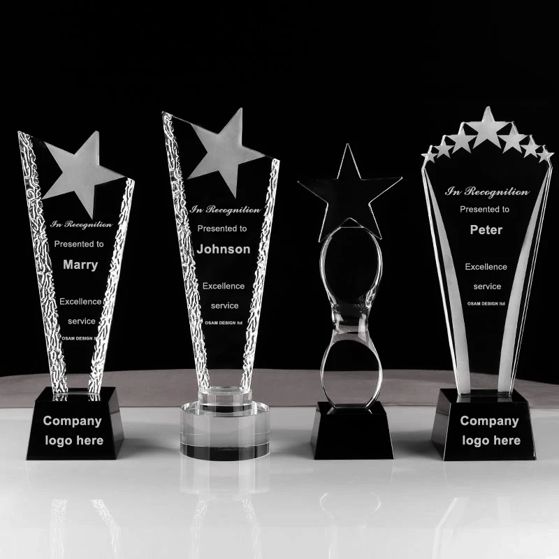 Wholesale crystal trophy corporate glass crystal trophy awards  custom logo engrave crystal plaque award