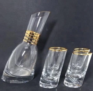 wholesale custom clear small crystal slanted wine glass carafe set with gold effect