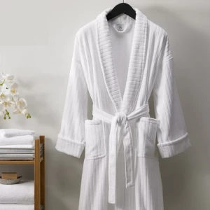 Wholesale Custom logo Luxury spa Bath Robe 100% cotton Shawl Collar Stripe Velour Bathrobe for 5 star hotel bathroom