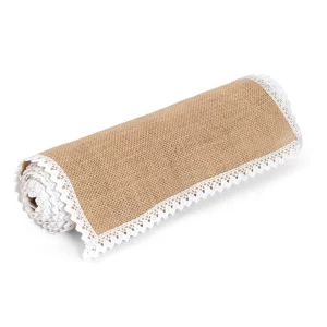 Wholesale durable high quality natural jute table runner with lace trim
