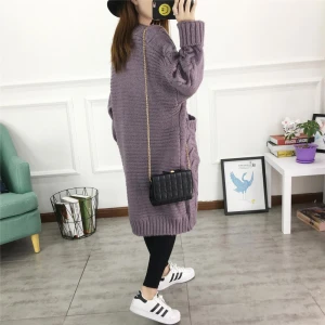 Wholesale Fashion Women Open Front Solid Color Long Cable Knitted  Sweater Cardigan with Pocket