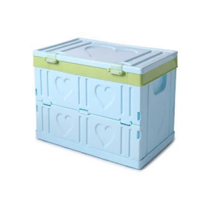 Wholesale home book big plastik large 30L pp collapsible bins home plastic foldable toy storage box with lid