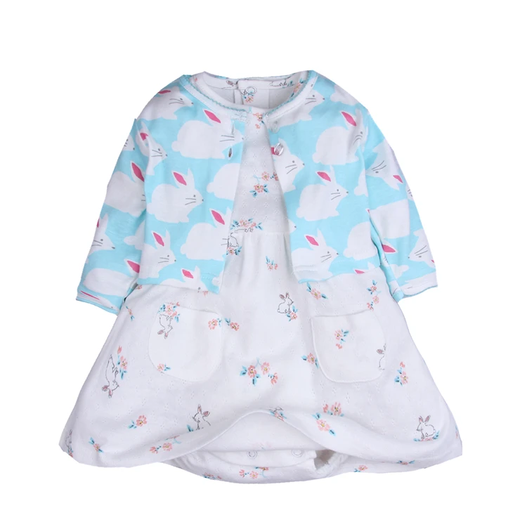 Wholesale price flora printed jacket 2pcs baby dress clothing set birthday dress for baby girl